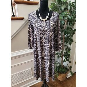 Allison Brittney Women's Multicolor Round Neck Long Sleeve Knee Length Dress 2X